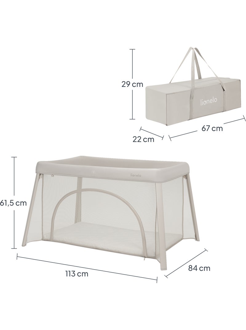 Lit parapluie 2en1 LIONELO Mila - Ultra légère - Lit bébé - 4cm matelas - Sac inclus Beige sable - Kiabi