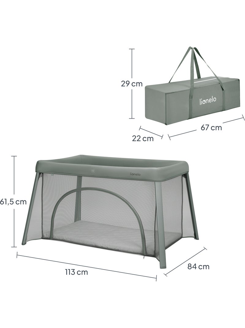 Lit parapluie 2en1 LIONELO Mila - Ultra légère - Lit bébé - 4cm matelas - Sac inclus Vert - Kiabi