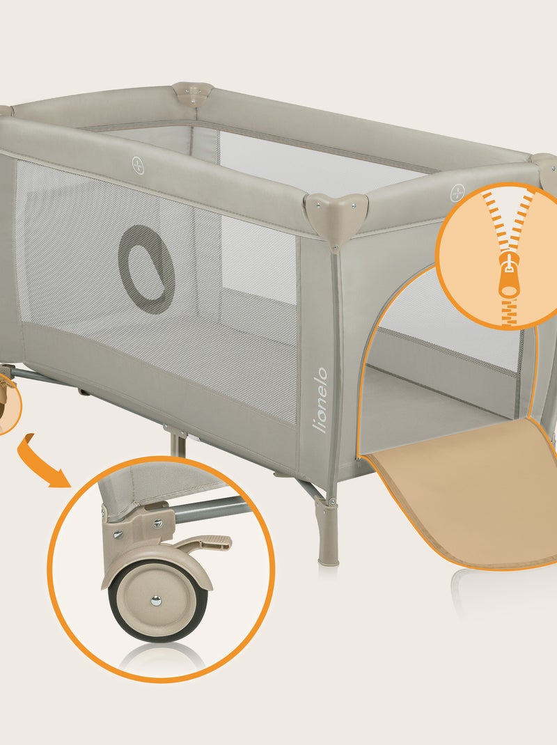 Lit parapluie 2en1 LIONELO Stefi Plus - Parc bébé - Matelas haute densité - Roulettes - 0-36 mois Beige - Kiabi