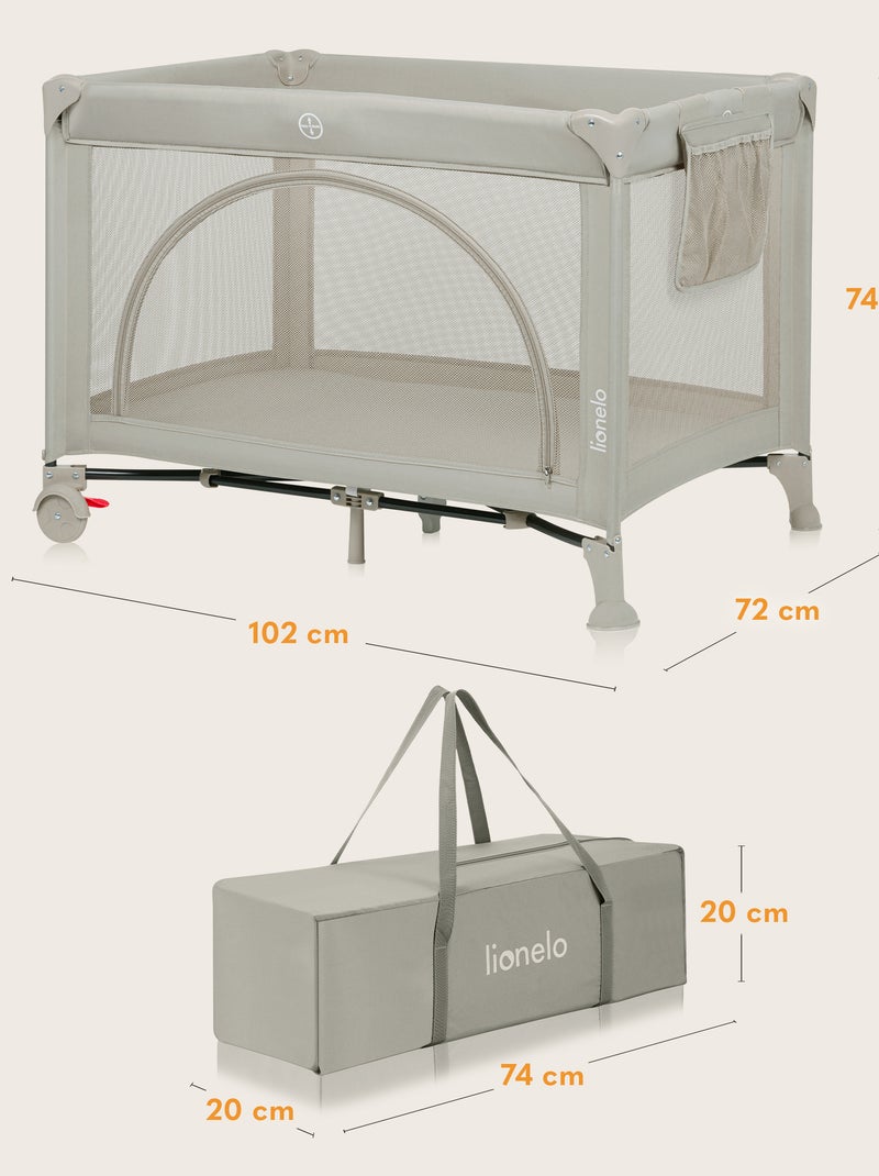 Lit parapluie 3en1 LIONELO Laura - Parc bébé - Matelas haute densité - Roulettes - 0-36 mois Beige - Kiabi