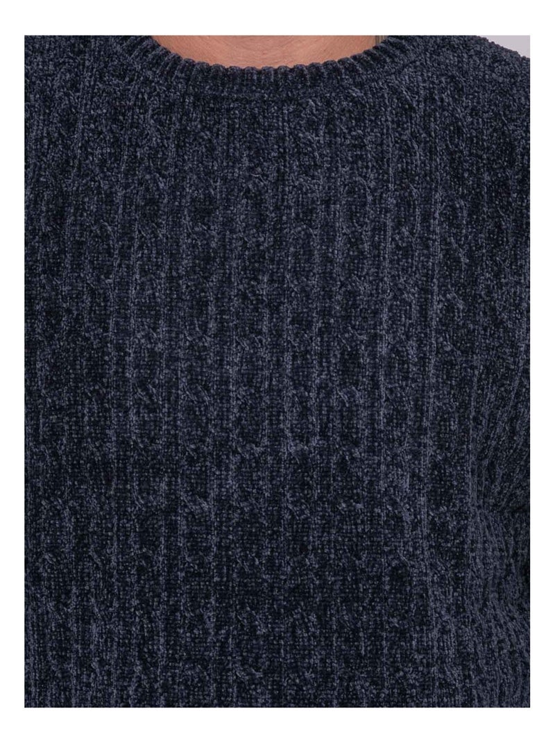 Liturin kabelgebreide trui met ronde hals Marineblauw - Kiabi