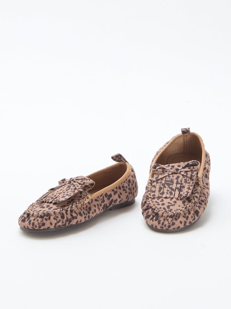 Loafers van suèdine met luipaardprint Bruin - Kiabi