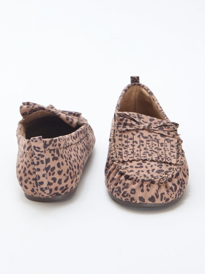 Loafers van suèdine met luipaardprint Bruin - Kiabi