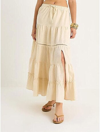 Long rok met hoge taille, textuur en split lucci