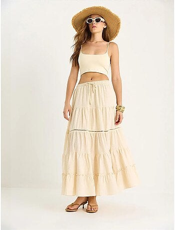 Long rok met hoge taille, textuur en split lucci