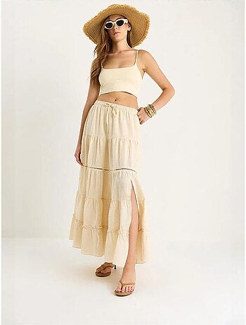 Long rok met hoge taille, textuur en split lucci