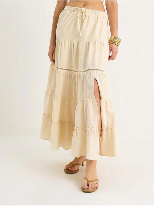 Long rok met hoge taille, textuur en split lucci - Kiabi