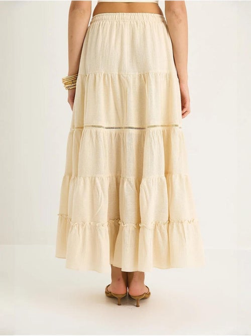 Long rok met hoge taille, textuur en split lucci - Kiabi