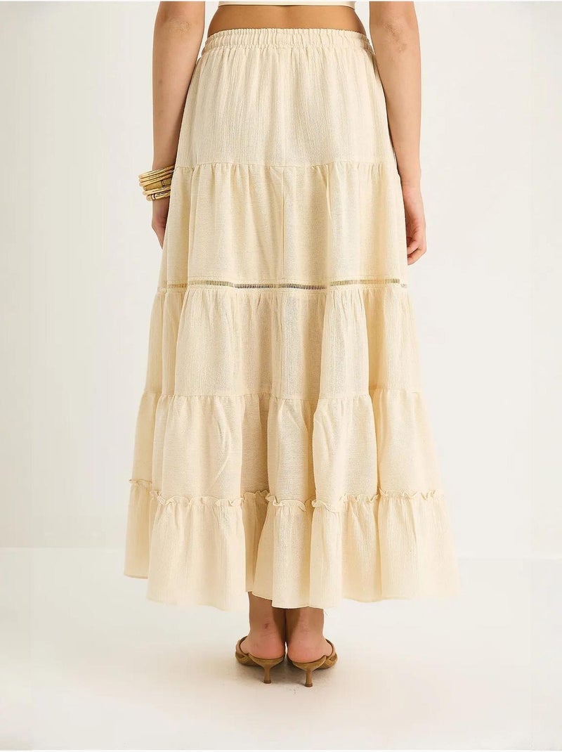 Long rok met hoge taille, textuur en split lucci Klei-beige - Kiabi