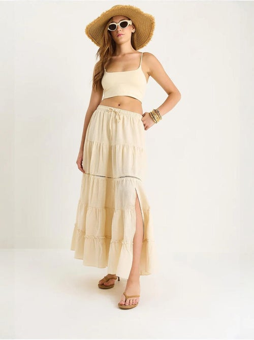 Long rok met hoge taille, textuur en split lucci - Kiabi