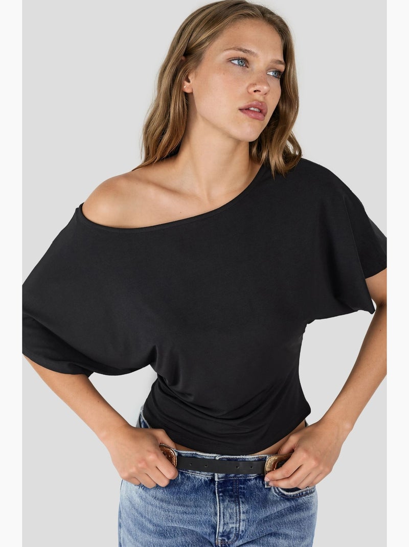 Loose fit t-shirt met boothals hiccup Zwart - Kiabi