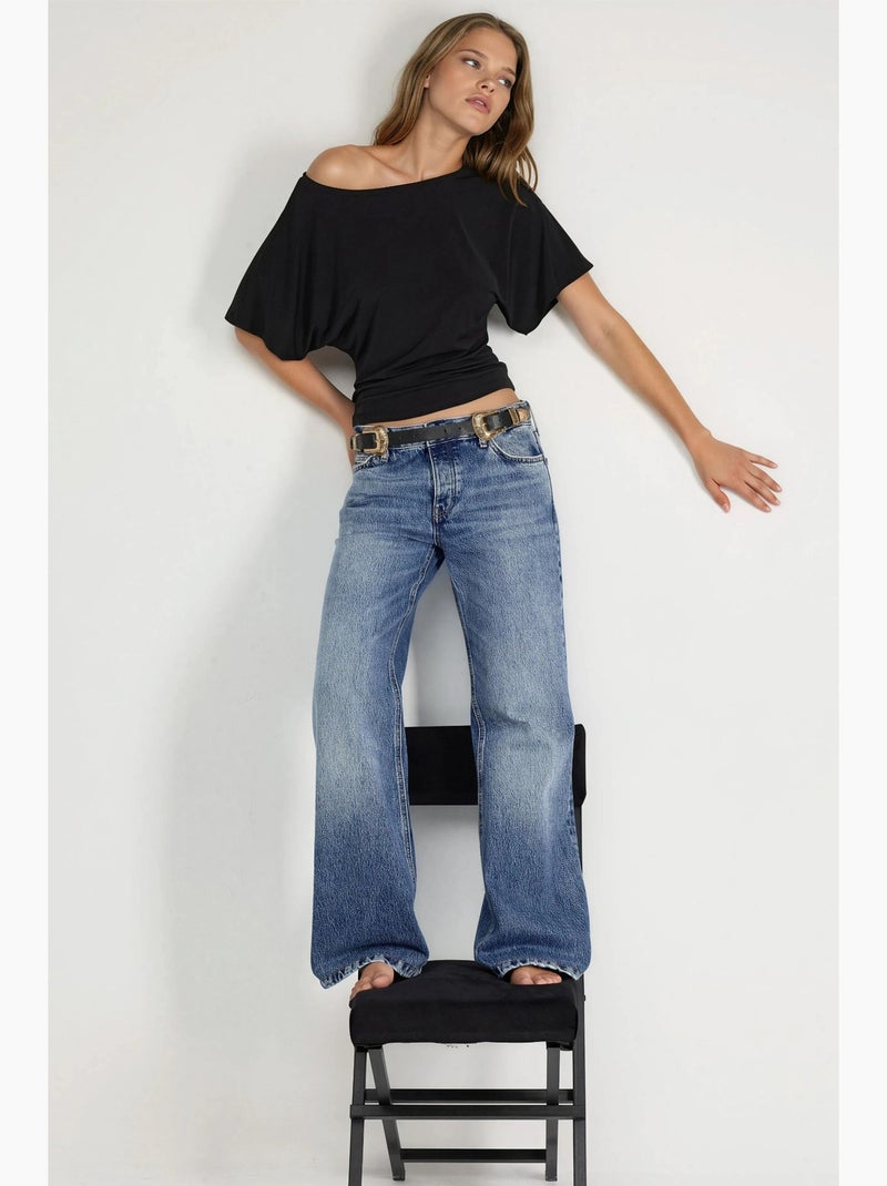 Loose fit t-shirt met boothals hiccup Zwart - Kiabi