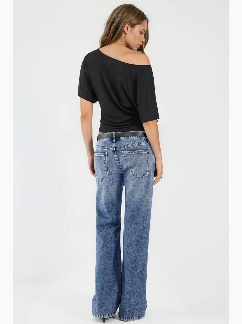 Loose fit t-shirt met boothals hiccup Zwart - Kiabi