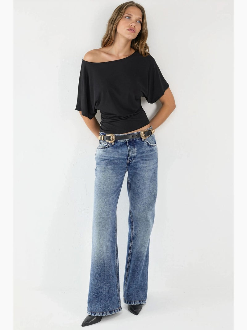 Loose fit t-shirt met boothals hiccup Zwart - Kiabi