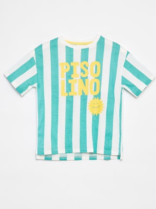 Loose-fit T-shirt met print en korte mouwen Langer achteraan