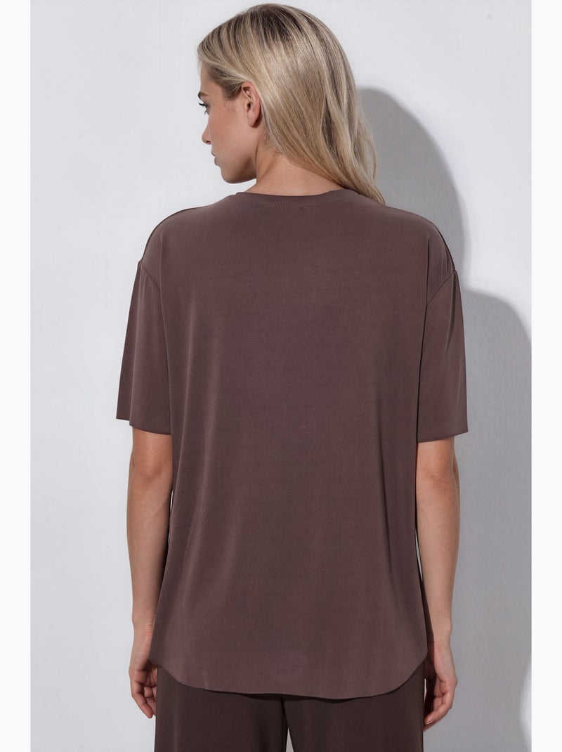 Loose fit t-shirt met ronde hals busem Chocoladebruin - Kiabi