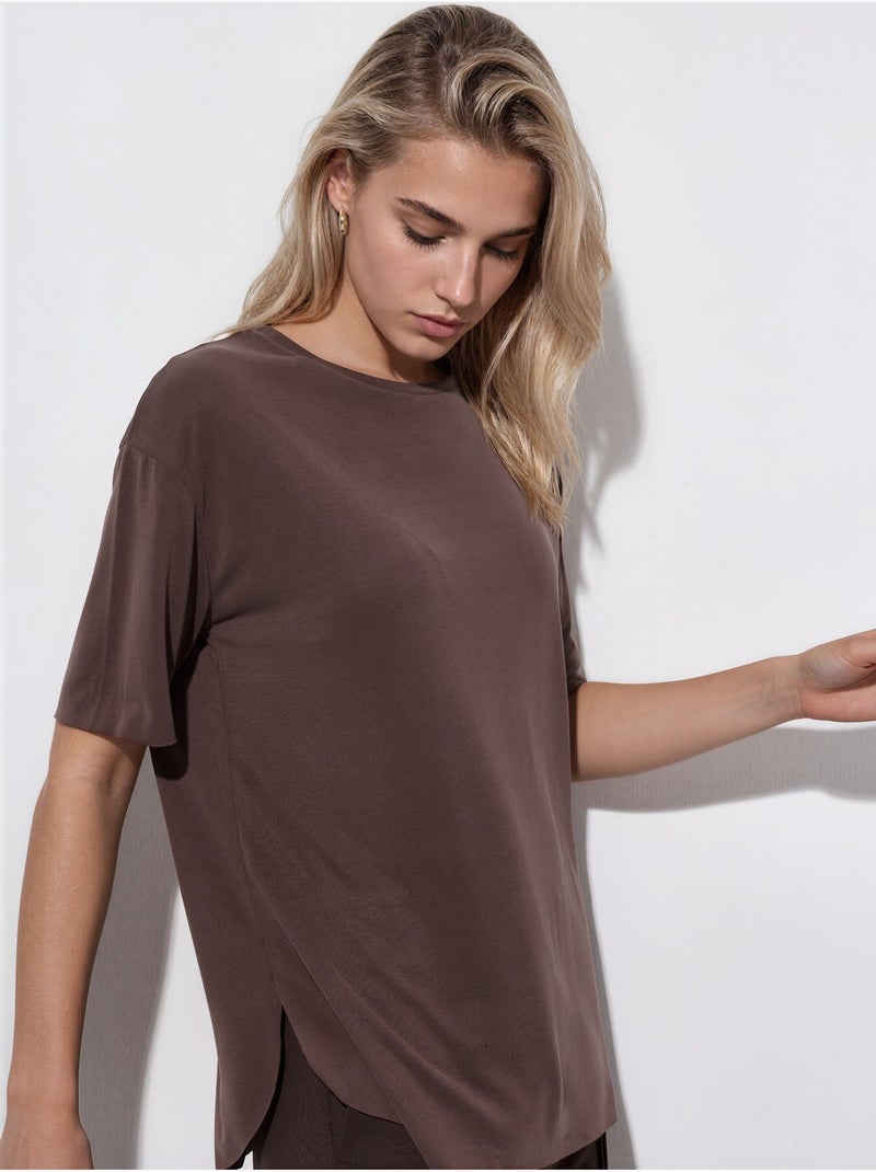 Loose fit t-shirt met ronde hals busem Chocoladebruin - Kiabi