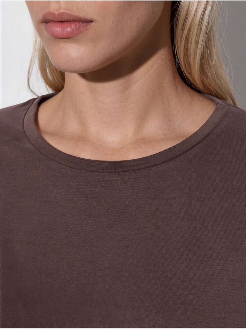 Loose fit t-shirt met ronde hals busem Chocoladebruin - Kiabi