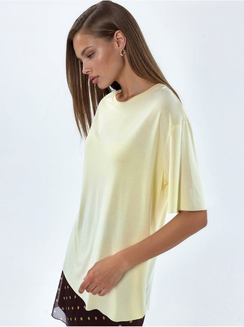 Loose fit t-shirt met ronde hals busem Crème - Kiabi