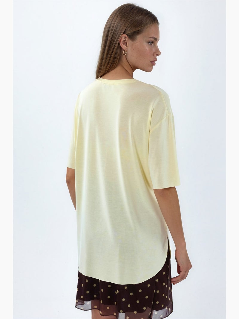 Loose fit t-shirt met ronde hals busem Crème - Kiabi