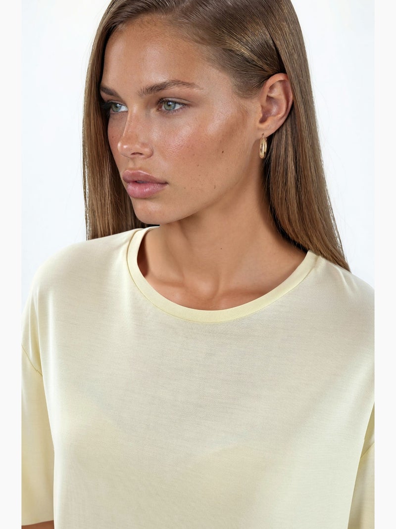 Loose fit t-shirt met ronde hals busem Crème - Kiabi