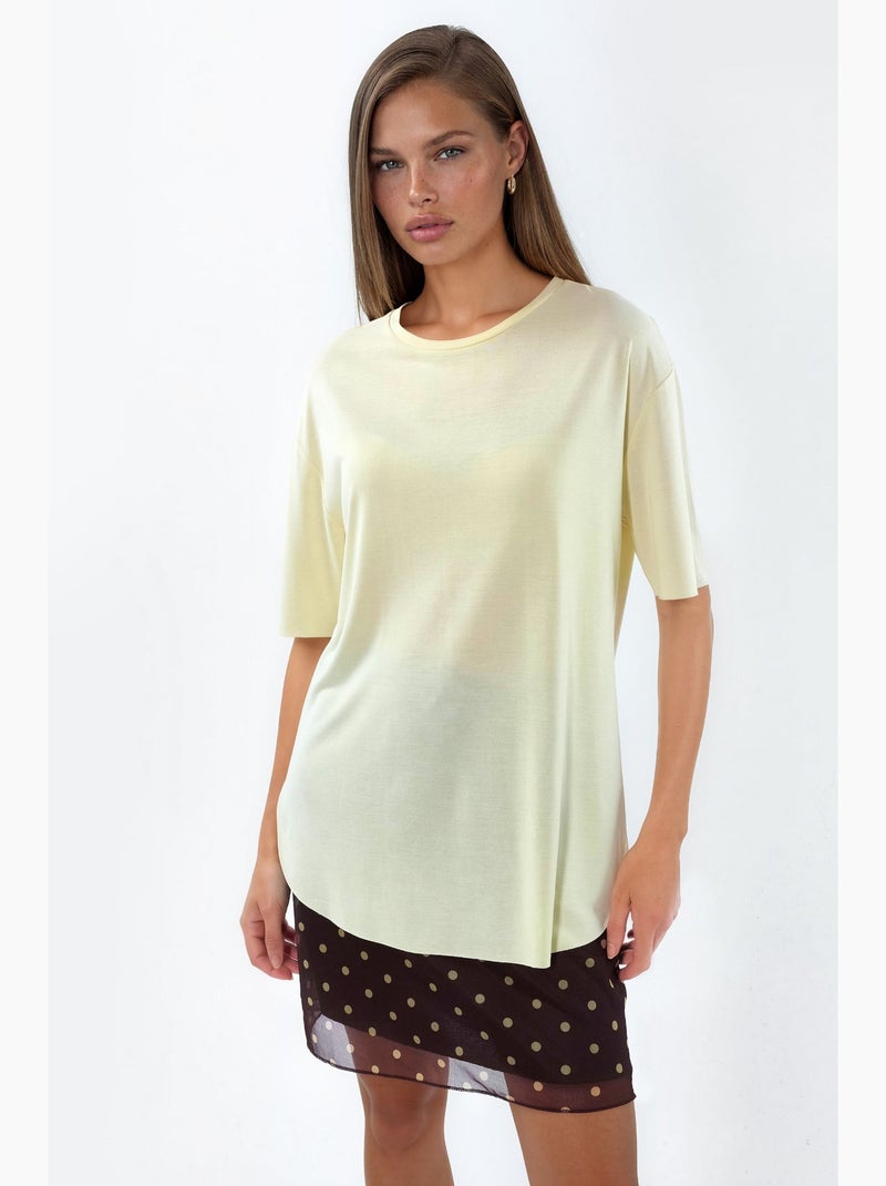 Loose fit t-shirt met ronde hals busem Crème - Kiabi