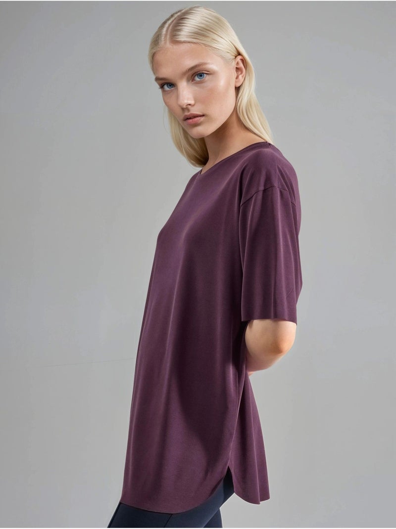 Loose fit t-shirt met ronde hals busem Pruimpaars - Kiabi