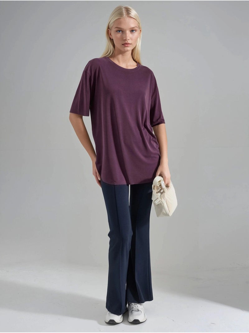 Loose fit t-shirt met ronde hals busem Pruimpaars - Kiabi