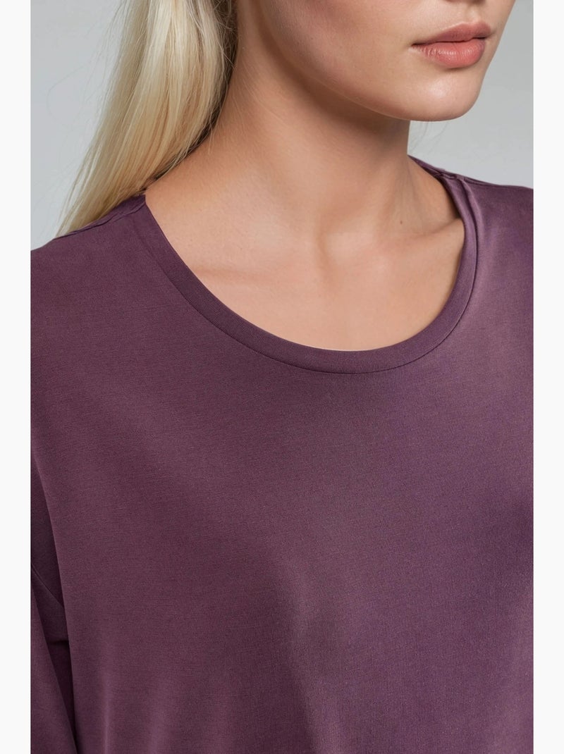 Loose fit t-shirt met ronde hals busem Pruimpaars - Kiabi