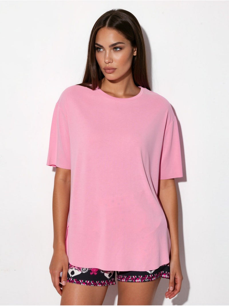 Loose fit t-shirt met ronde hals busem Roze - Kiabi