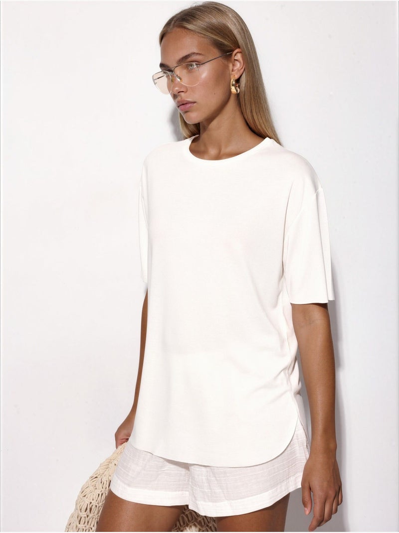 Loose fit t-shirt met ronde hals busem Zand - Kiabi