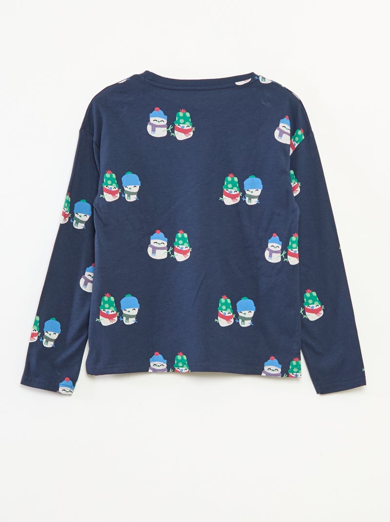 Loose-fit T-shirt van katoenjersey in kerstthema Blauw - Kiabi