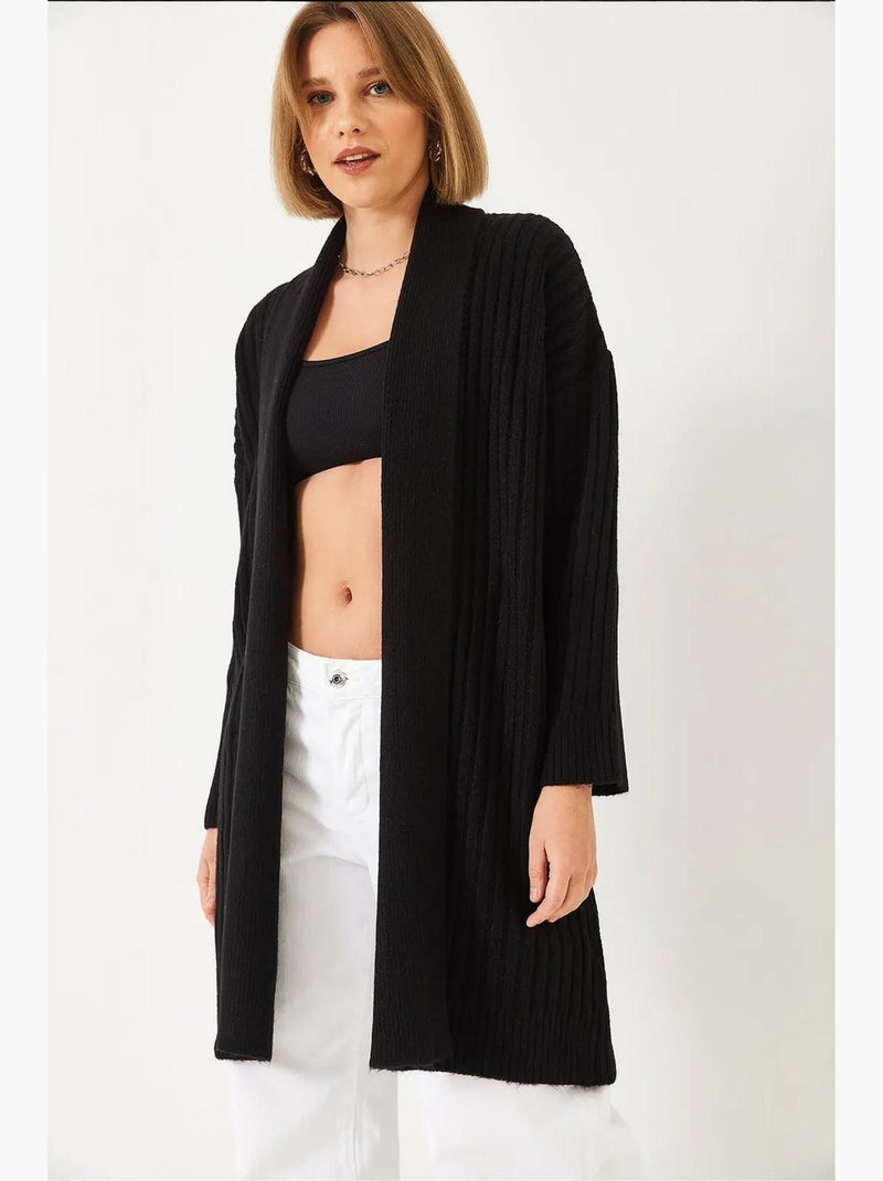 Losse geribbelde cardigan lucci Zwart - Kiabi