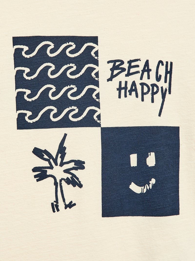 Losvallend T-shirt met korte mouwen en print Biege - Kiabi