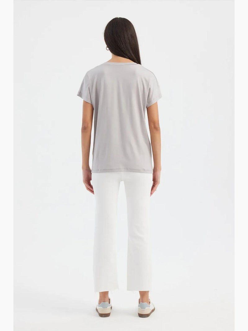 Losvallend t-shirt met v-hals en korte mouwen hiccup Lichtgrijs - Kiabi