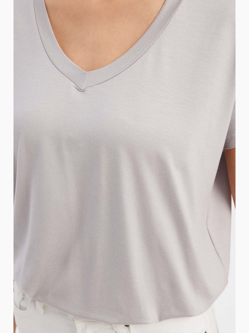Losvallend t-shirt met v-hals en korte mouwen hiccup Lichtgrijs - Kiabi