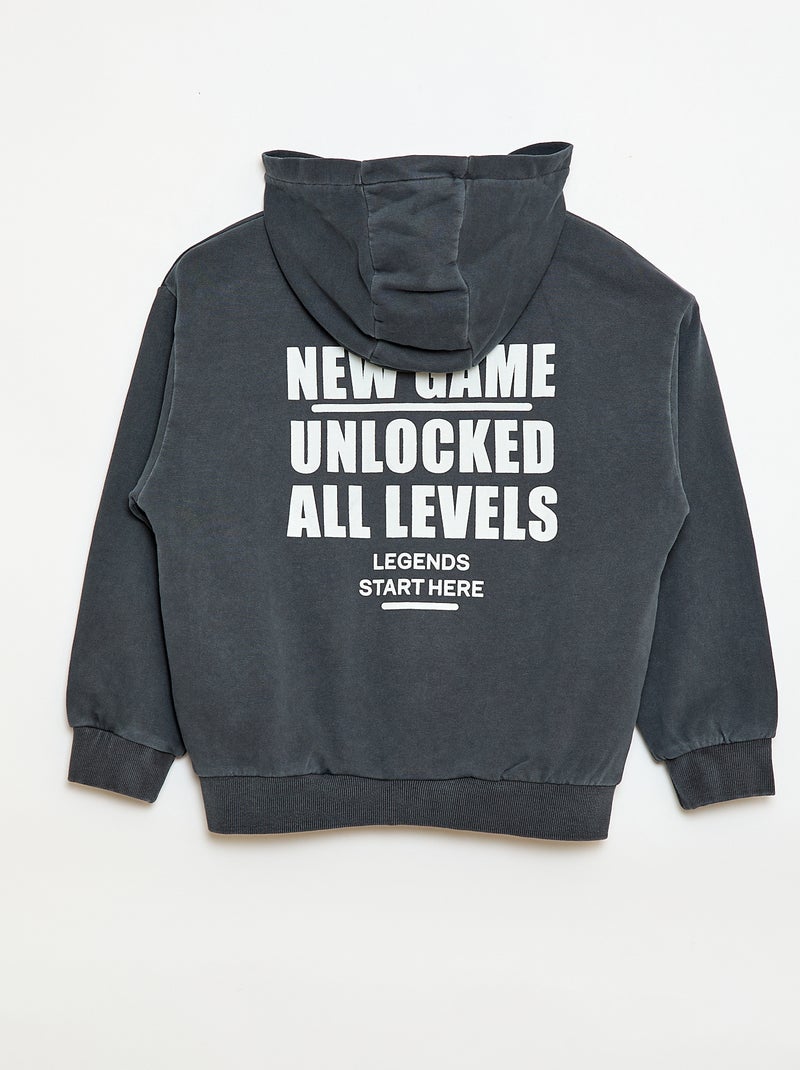 Losvallend vest met capuchon en animatie op de rug van katoen Zwart - Kiabi