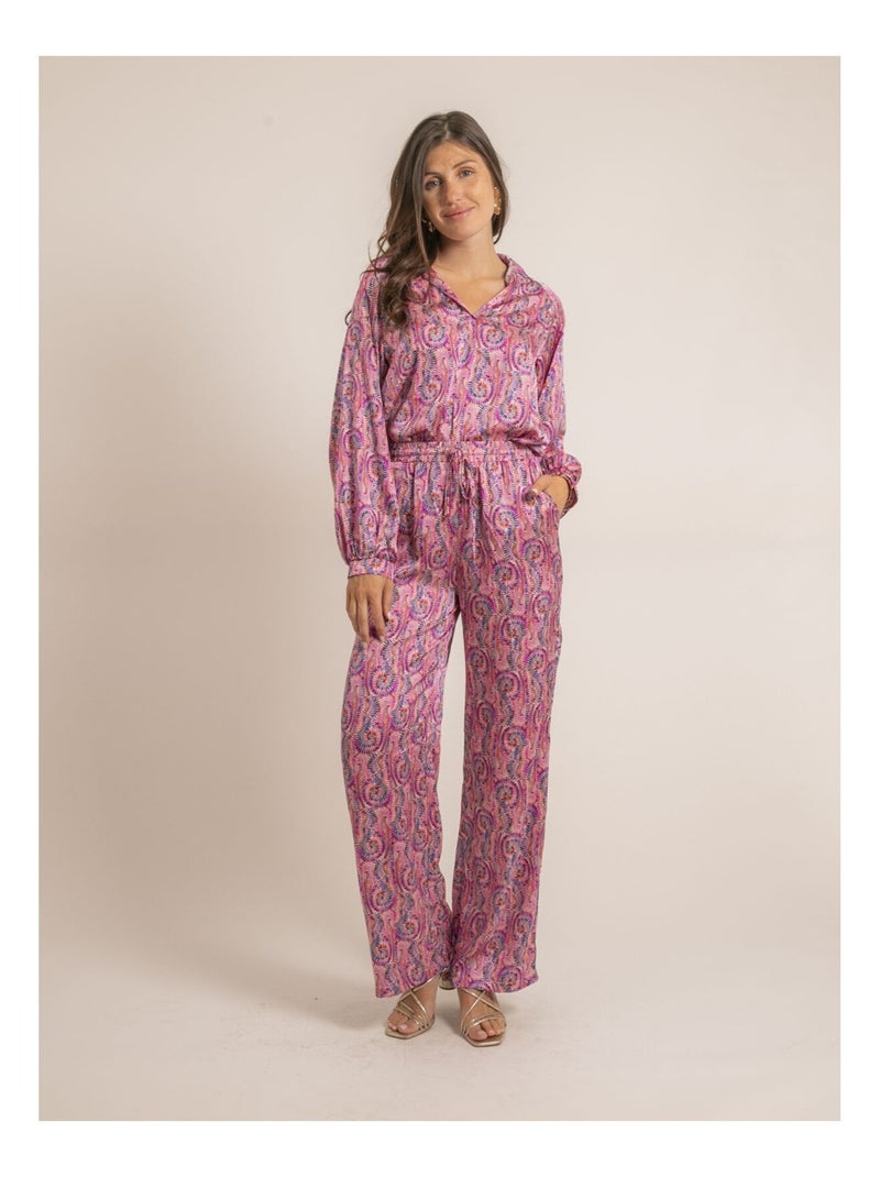 Losvallende broek met emove-print Roze - Kiabi