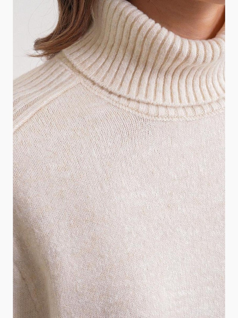 Losvallende coltrui van gebreide stof mixray Beige - Kiabi