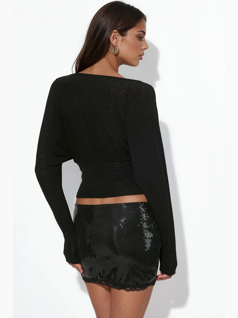 Losvallende gebreide blouse met v-hals busem Zwart - Kiabi