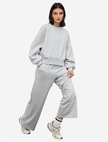 Losvallende gebreide sweatshirt met ronde hals en reliëf hiccup