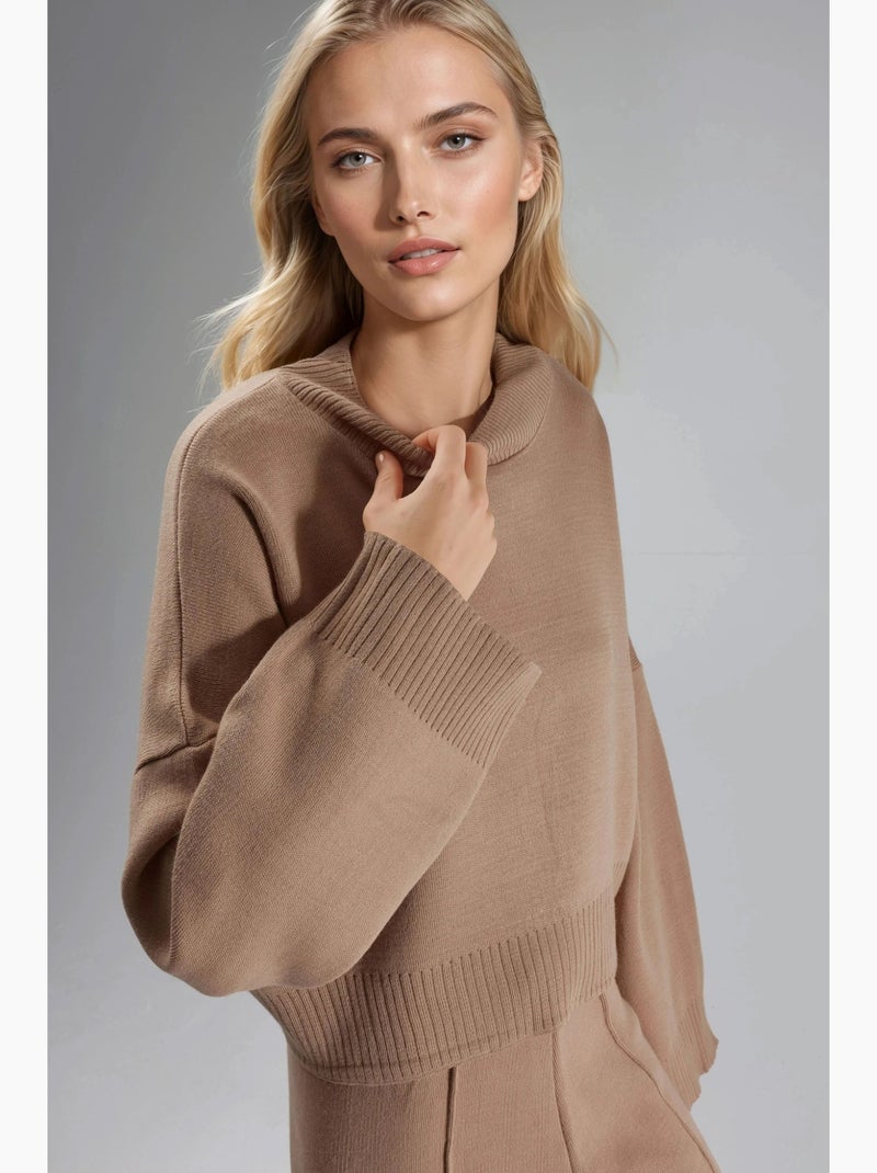 Losvallende gebreide trui my fashion Camel - Kiabi