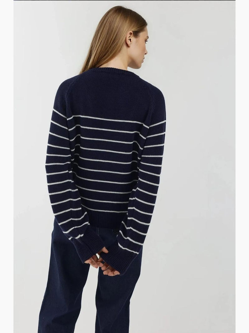 Losvallende gestreepte trui met knoopdetails hiccup Marineblauw - Kiabi