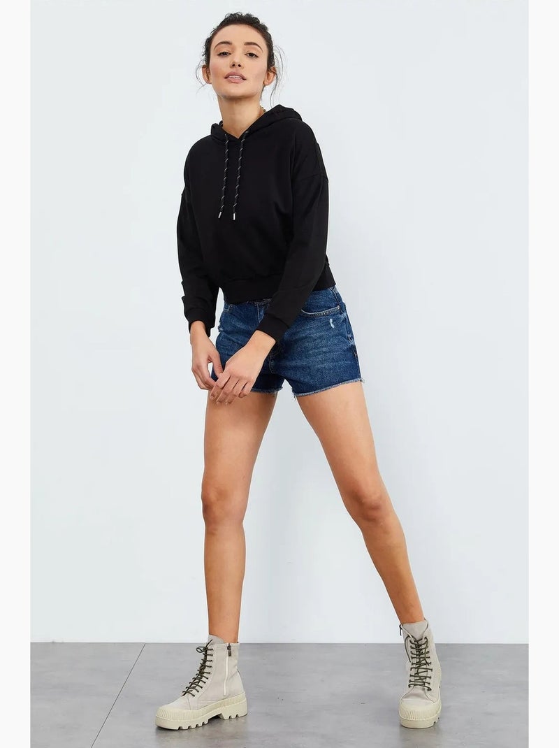 Losvallende hoodie met strikdetail tommy Zwart - Kiabi