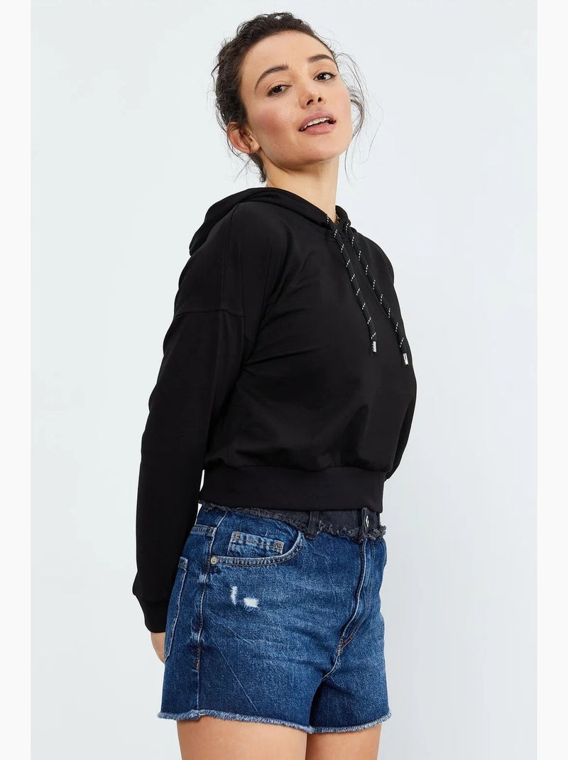 Losvallende hoodie met strikdetail tommy Zwart - Kiabi