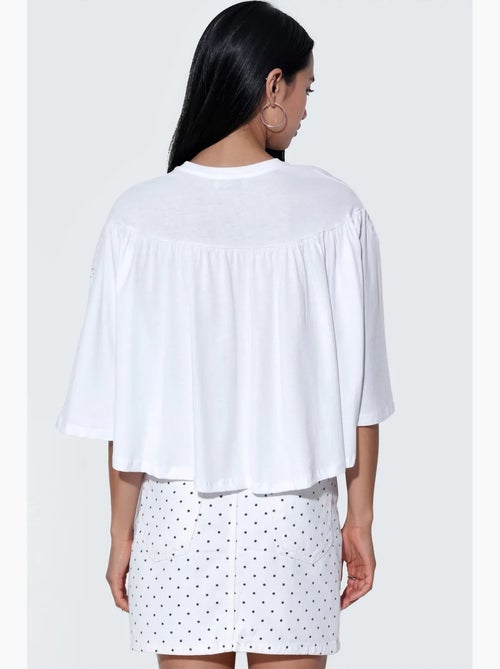 Losvallende katoenen blouse met ronde hals busem - Kiabi