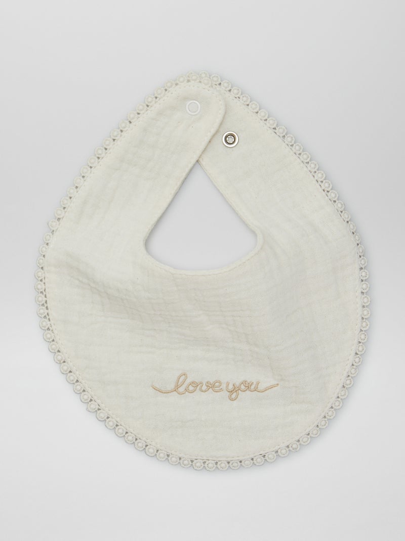 Lot 2 bavoirs broderie anglaise et gaze de coton Beige - Kiabi