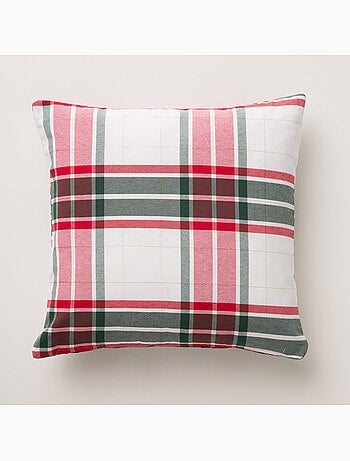 Lot 2 housses de coussin noël tartan, fil doré, coton - gamusi.