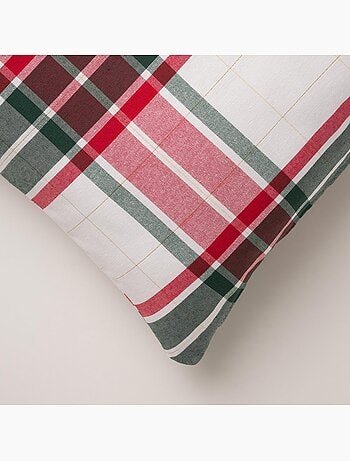 Lot 2 housses de coussin noël tartan, fil doré, coton - gamusi.