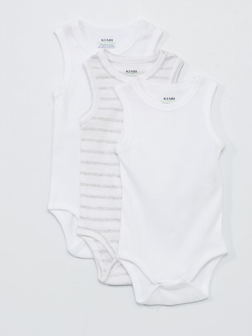 body bebe a manches longues imprimes (lot de 3) blanc bodies et  sous-vetements promos